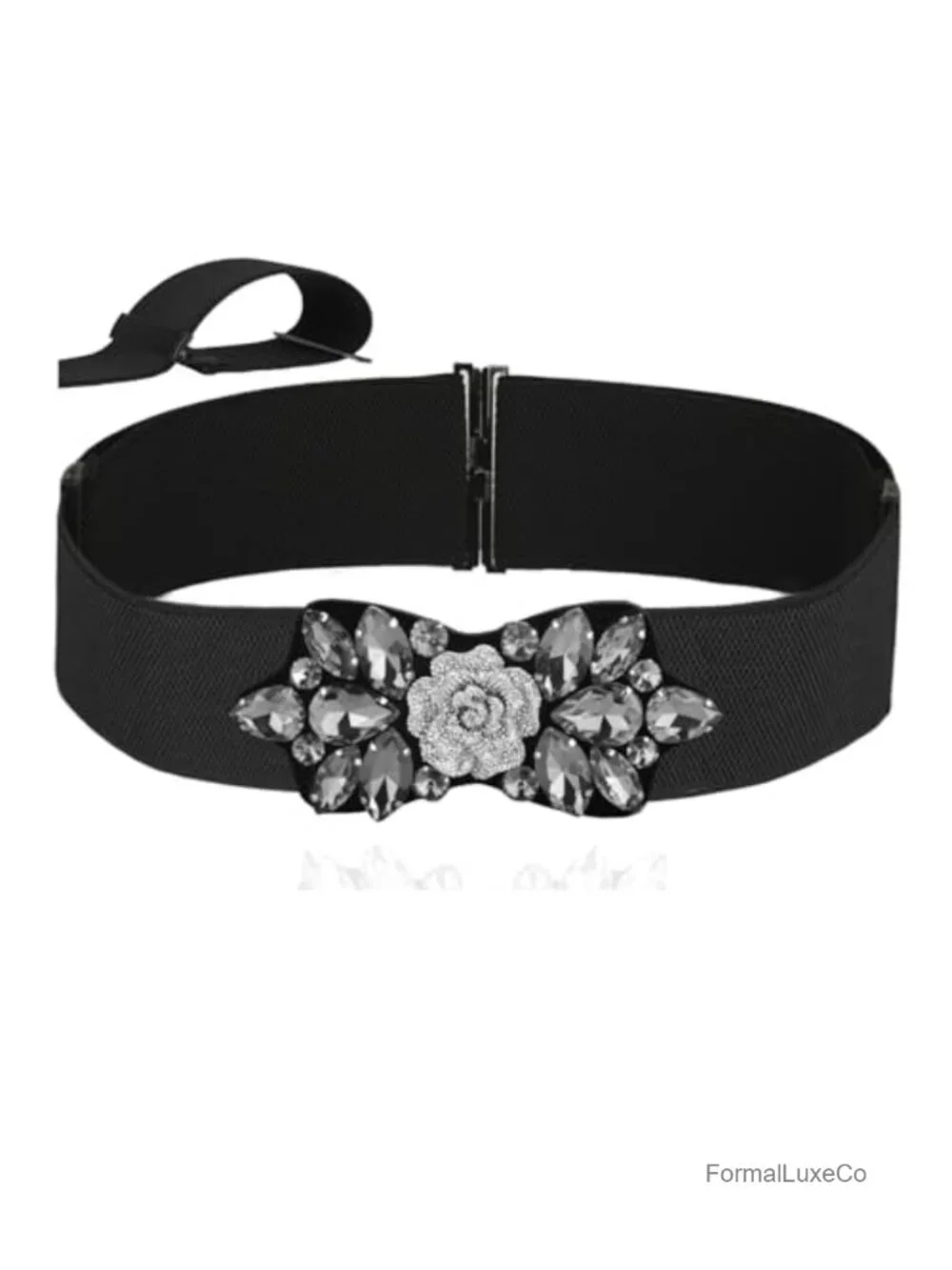 Wide Rhinestone Stretch Waist Belt Women's Crystal Dress Belt